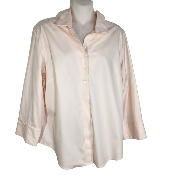 Chicos Womens Shirt XL Pink No Iron Hidden Button Boxy Career Long Sleeve Cotton - Picture 1 of 8